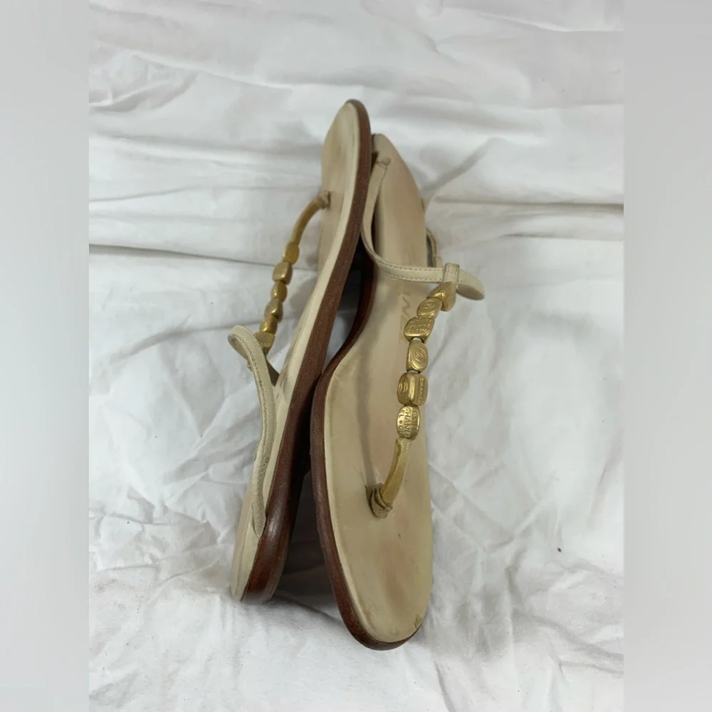 Vintage ladies CHANEL beige leather thongs sandals with logo 38 8 - Picture 7 of 13